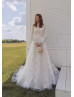 High Neck Ivory Lace Dotted Tulle Princess Wedding Dress